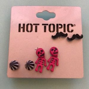 Skeleton, mustache, black & white stud earrings